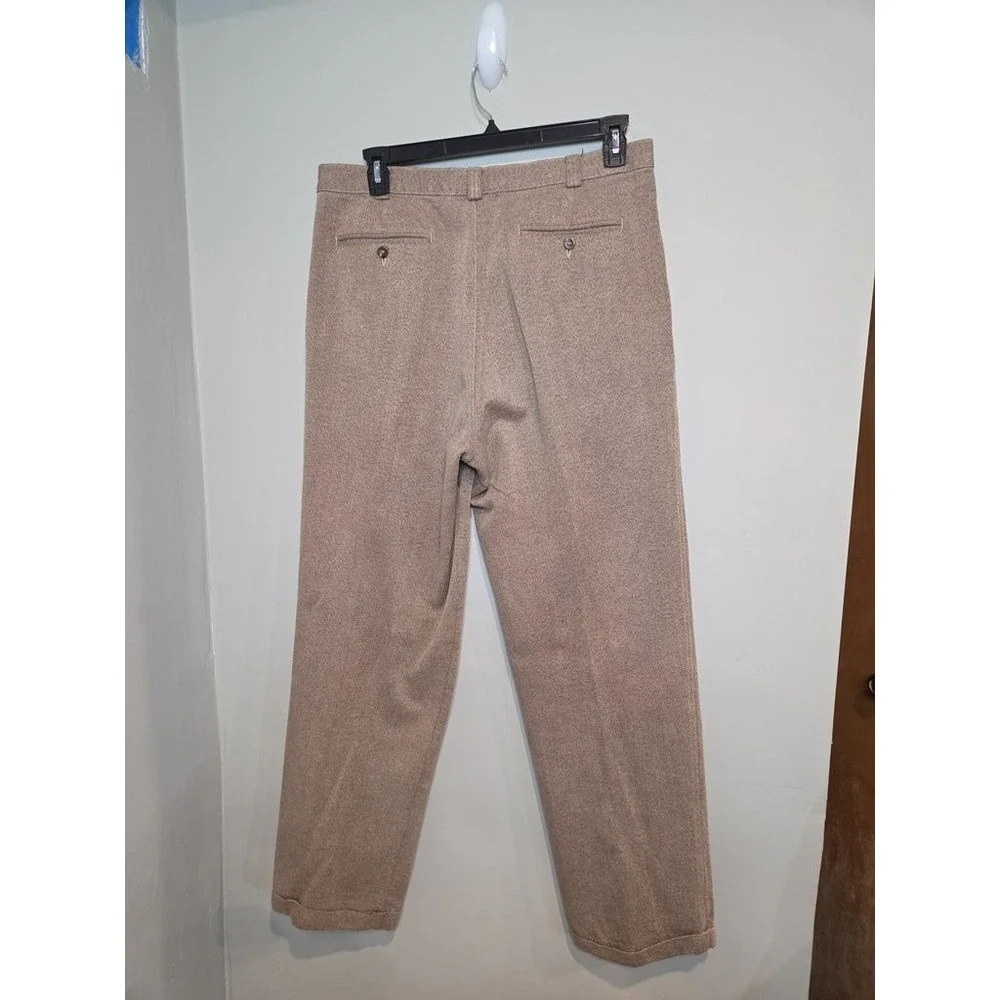 LL Bean Double L Chinos Mens 35x34 Pleated Khaki Brown Cotton Twill Pants Cuffed